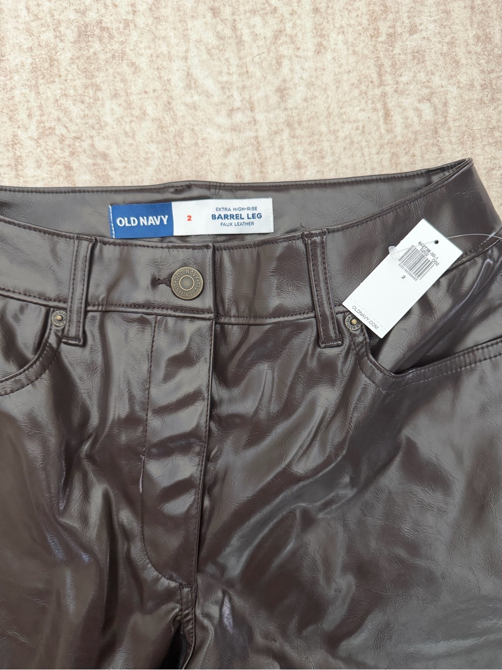 Old Navy Brown Faux-Leather Barrel-Leg Women’s Jeans